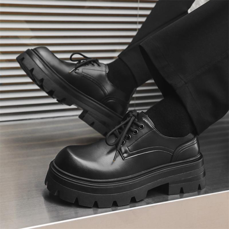 Повседневные кожаные туфли на толстой подошве с низким верхом и круглым носком, деловые туфли дерби, осень-зима, новые кожаные туфли, увеличивающие рост, с низким верхом 5051-J