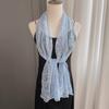 Spring Summer Thin Silk Scarf 153x30cm Pearl Decorative Small Long Scarf Soft Embroidered Flower Women Lace Shawl