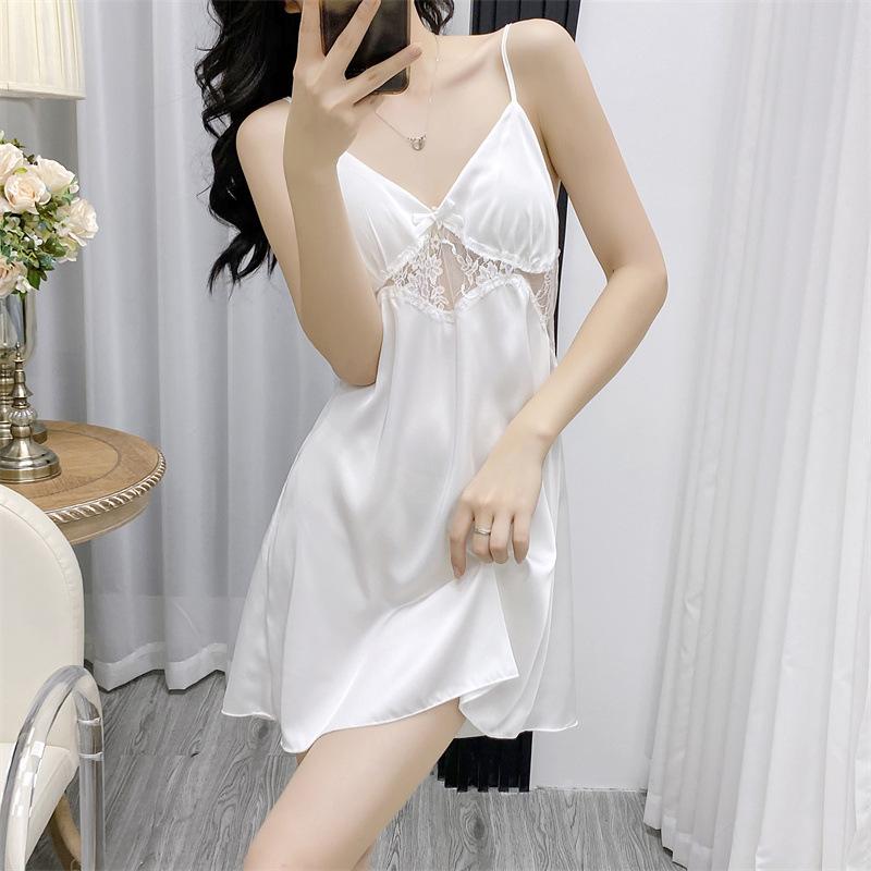 Summer New Women 2PCS Robe Nightgown Set Sexy Hollow Out Perspective Bathrobe Intimate Lingerie Silk Satin Home Dress Loungewear