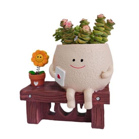 Sunflower Smiling Face Planter Pot Resin Cartoon Head Flowerpot Indoor Outdoor Cactus Succulent Plants Container