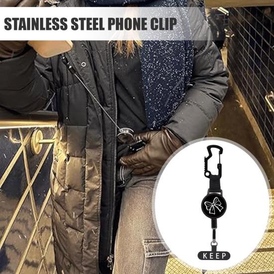 Пряжка для мобильного телефона Выдвижной держатель с шнуром 60 см для быстрого доступа Нержавеющая сталь Противоугонный ремень-зажим Аксессуар для телефона