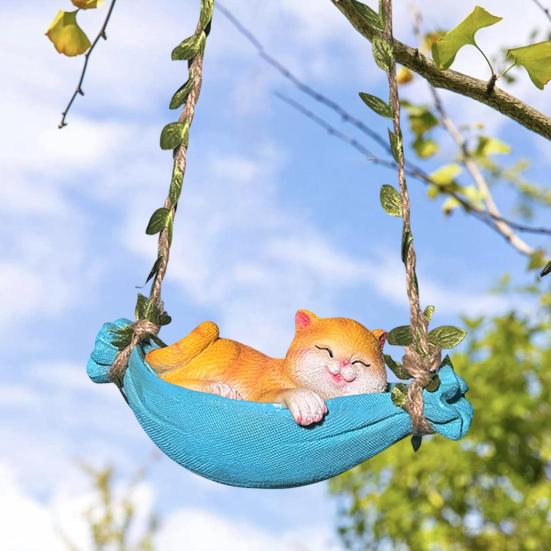 Смоляная Милая Качающаяся Кошка Скульптура Оранжевый Кот на Гамаке Подвесное Украшение