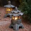 Decor Zen Ornaments Solar Powered Tower Garden Statue Palace Lanterns Chinese Solar Lamp Stone Courtyard Pagoda Lantern
