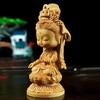 Woodcarving Cartoon Guanyin Statue Hand Carving Solid Wood Buddhist Feng Shui Guanyin Home Room Office Decoration Statue
