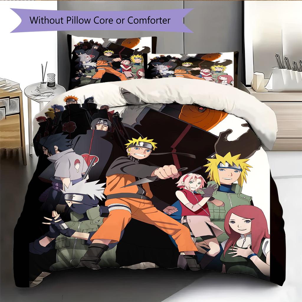 Постельное белье с узором из аниме Наруто, Домашний декор, Подарок на день рождения (1 пододеяльник + 2 наволочки, без наполнителя)