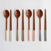 Travel & Cook Handmade Natural Lacquered Wood Spoon and Chopsticks 4-person Cutlery Set, 4 Spoons + 4 Chopsticks, 1 Piece, Korean Popular Tableware