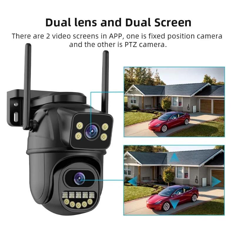 EU Plug 4K 8MP WiFi Surveillance Camera, Dual Lens, 4X Digital Zoom, AI Human Detect, ONVIF, Outdoor Security PTZ IP Cameras