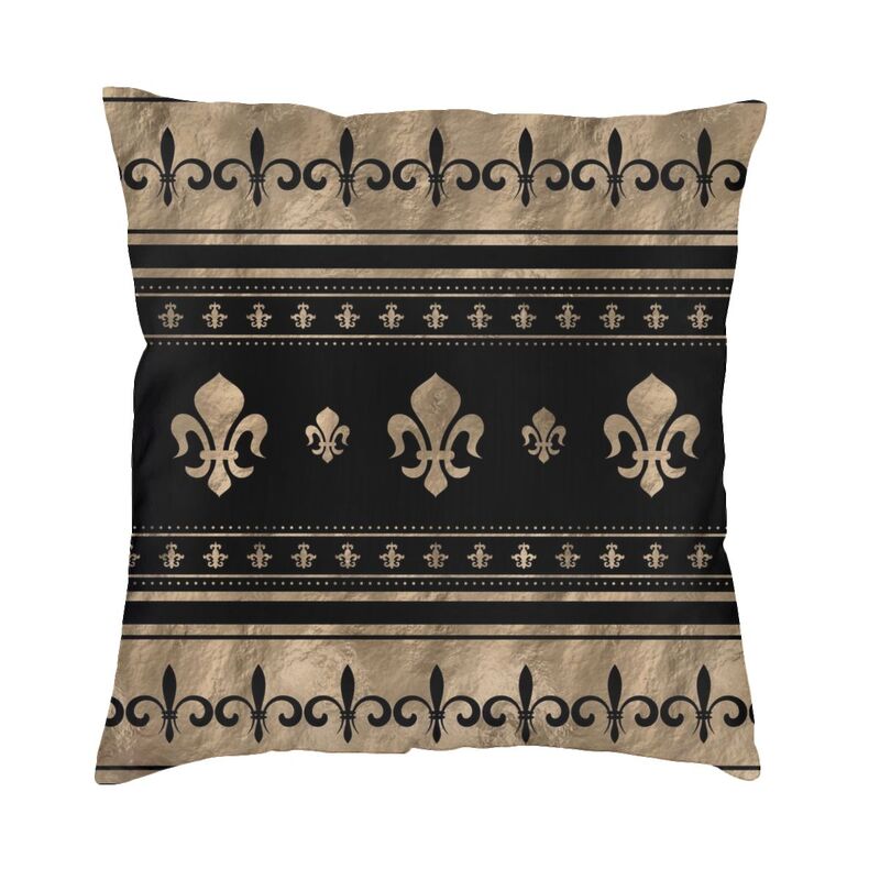Elegant Black And Gold Fleur De Lis Cushion Cover Soft FleurDeLys Lily Floral Throw Pillow Case Home Decorative Pillowcase