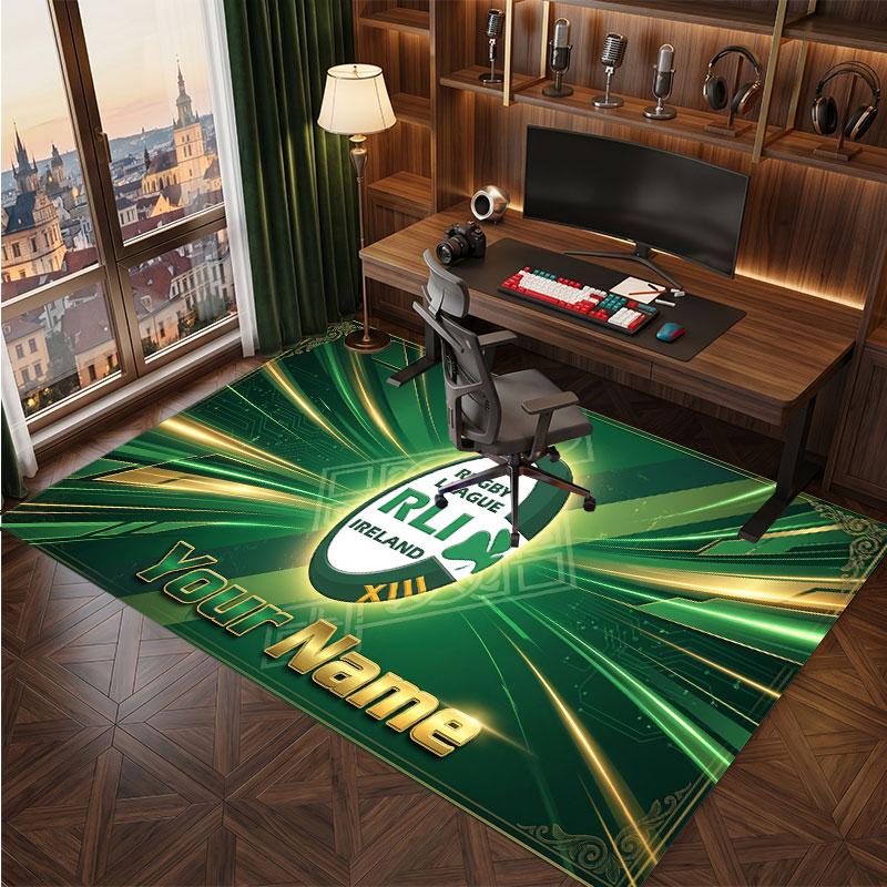 Ireland Rugby Personalized Crystal Velvet Carpet, Customized Name Text Soft Anti‑Slip Rug for Living Room Bedroom