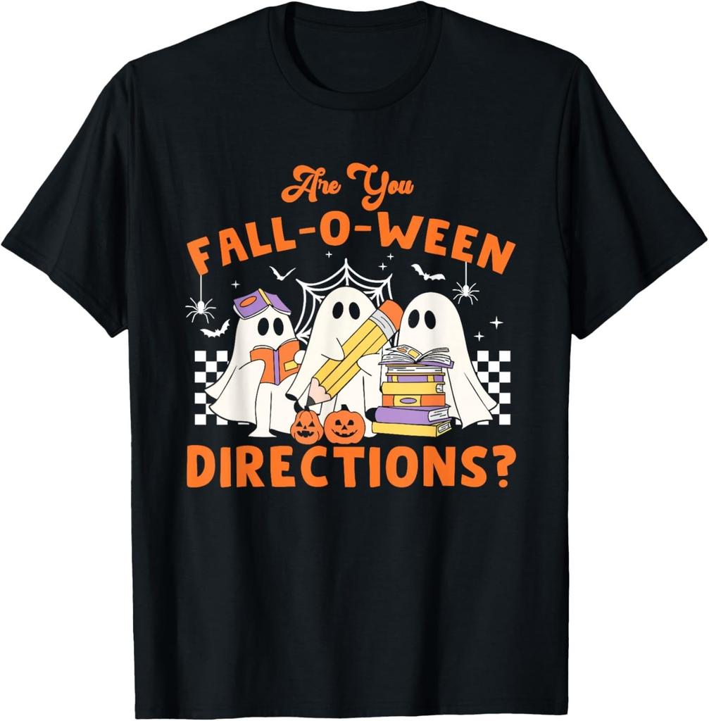 Retro are You Fall O Ween Directions Teacher Halloween Ghost unisex T-Shirt Mens Womens Tees Top