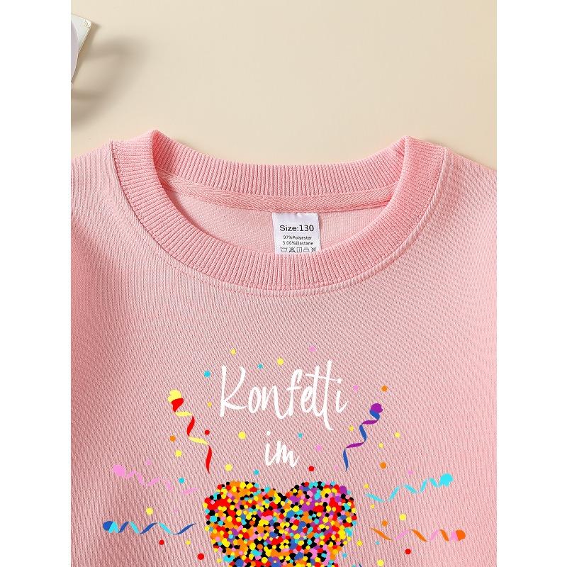 Европейские размеры Свитшот с круглым вырезом для девочек 'Confetti Heart Celebration', Осенне-зимний западный топ, Повседневный с длинным рукавом.
