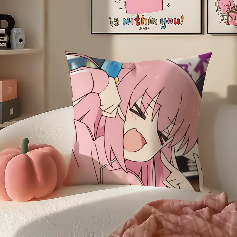 Retro Anime BOCCHI THE ROCK Cushion Cover Pillowcase Short Plush Invisible zipper Room Sofa Cushion Cover