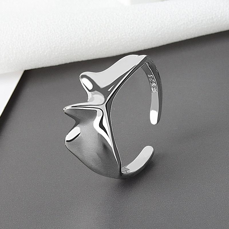 Geometric Glossy Concave Convex Shaped Ring Female Niche Design Personality High Sense Finger Ring Ins Cold Temperament Opening Index Finger Ring