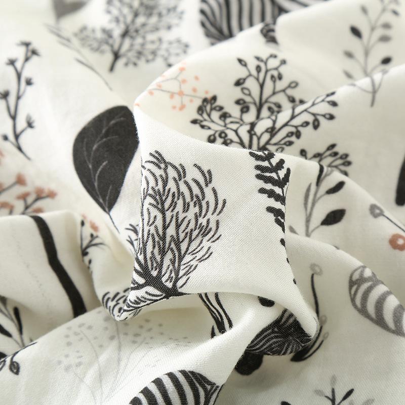 Простая двухслойная женская пижама из чистого хлопка с марлей, весна/осень, тонкая, с длинными рукавами, свободная домашняя одежда, черная пижама с принтом «зебра и лес»