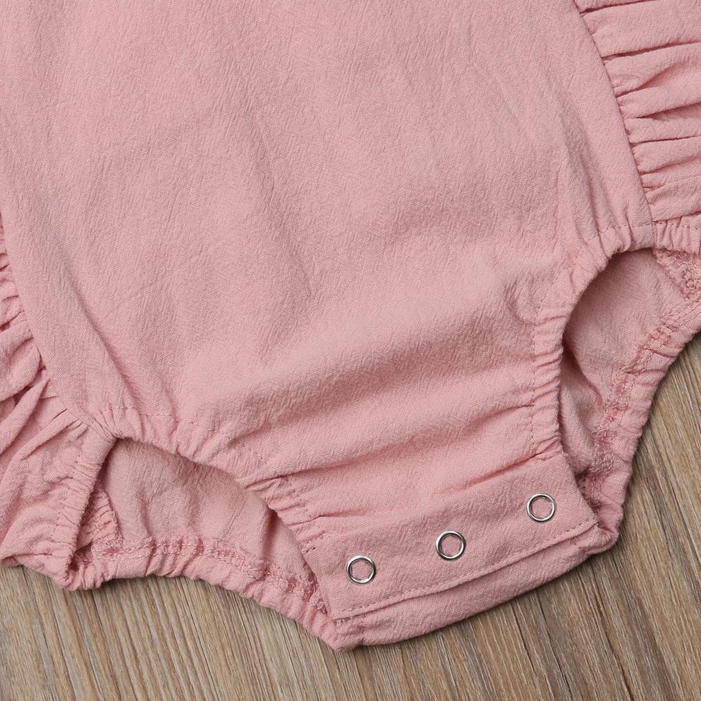 Newborn Baby Girl Ruffled Solid Color Sleeveless Backless Romper Jumpsuit Outfit Sunsuit