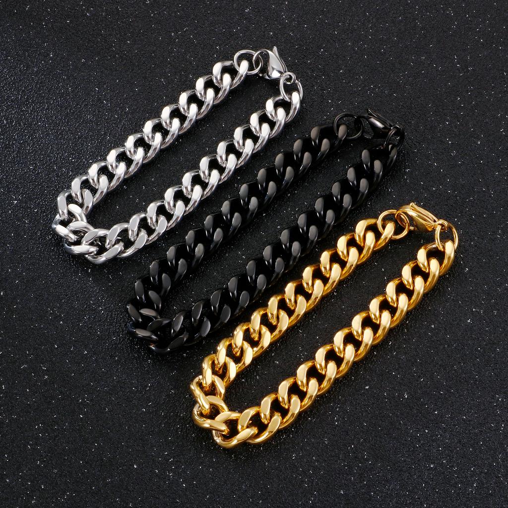 Kalen Shiny Stainless Steel Men's Bracelet Hip Hop Women's Multicolor Simple Cuban Chain Handmade Jewelry 19-23cm Length Gift