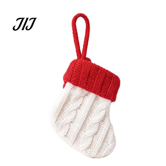 Xmas Tree Hanging Ornaments Christmas Tableware Holder, Knitted Stockings Spoon Knife Fork Mini Bag for Fireplace, Tree, Holiday Party Dinner