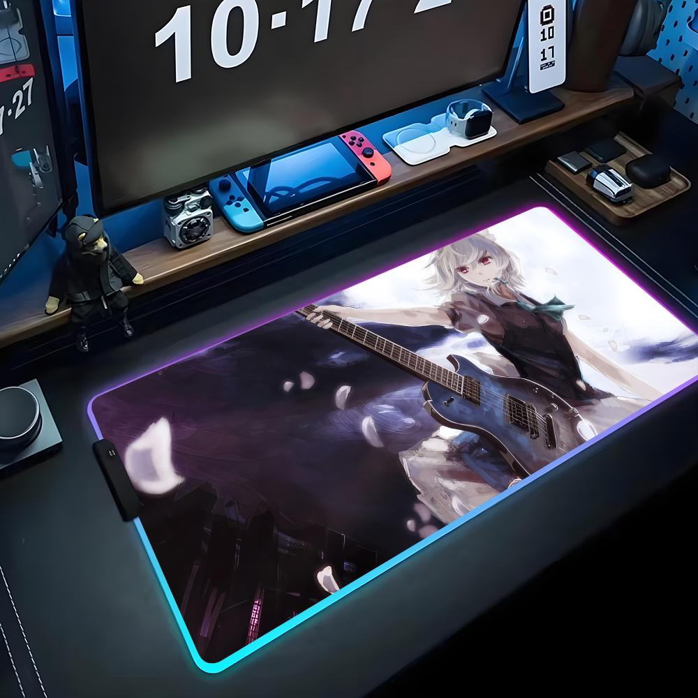 Аниме гитаристка Коврик для мыши RGB Игровой коврик для мыши Большой светодиодный коврик Настольный коврик для ПК Светящийся коврик для мыши Большие коврики для клавиатуры Настольный ковер С