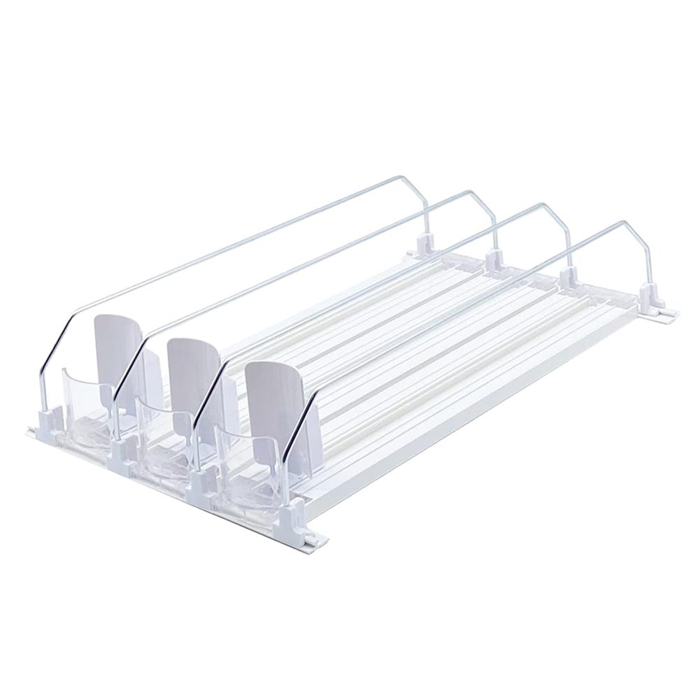 Drink Organizer Dispenser Spring Push Beverage Rack Adjustable Width Auto Beer Pusher Holder E-shaped Glide for Kitchen Fridge
