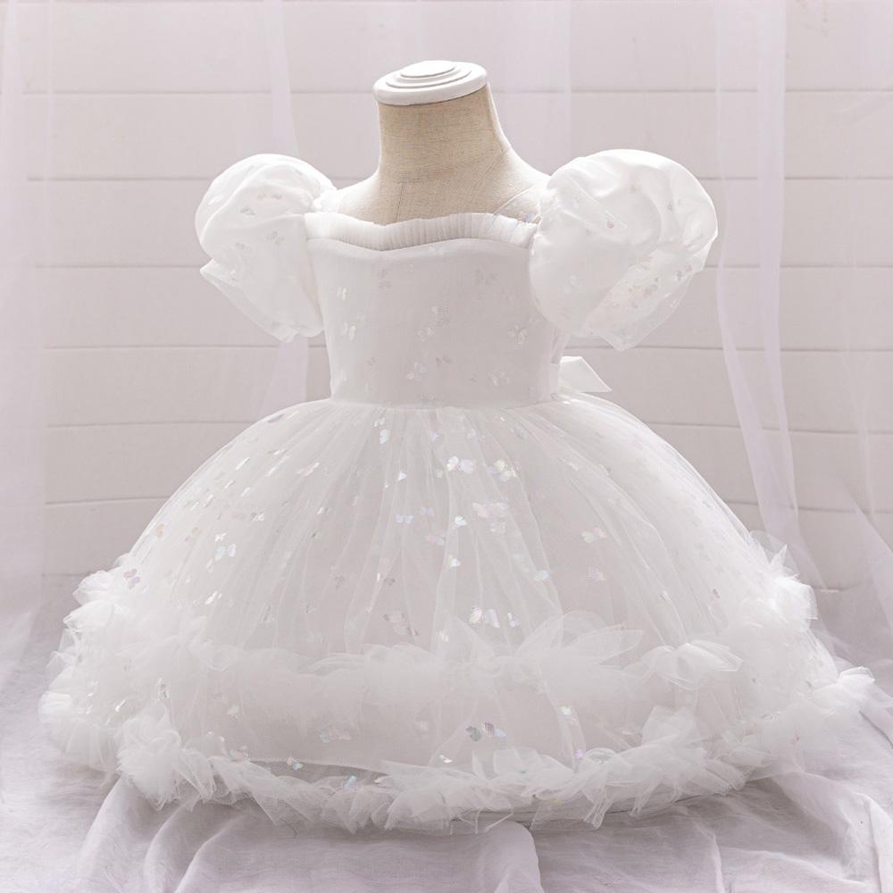 Baby Girl Party Dress Butterfly Sequin Fluffy Mesh Child Kids Clothing Toddler 1st Birthday Baptism Gown Flower Bridesmaid Dress