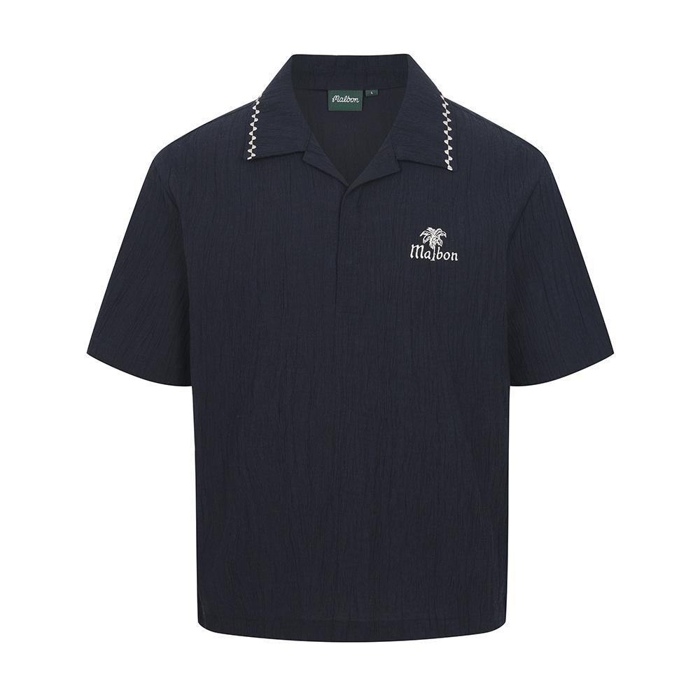 MALBON GOLF Summer Pleated Half-Open Collar T-Shirt Navy (Man)