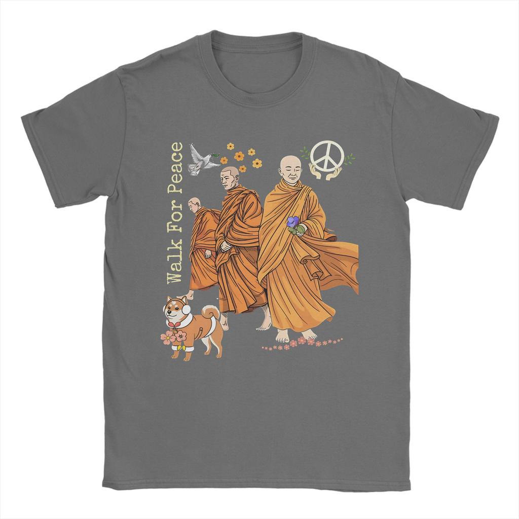 Walk For Peace Monks Aloka Dog T Shirt Unisex Women Cotton Funny TShirts Crewneck Tee Shirt Short Sleeve Tops Gift Idea