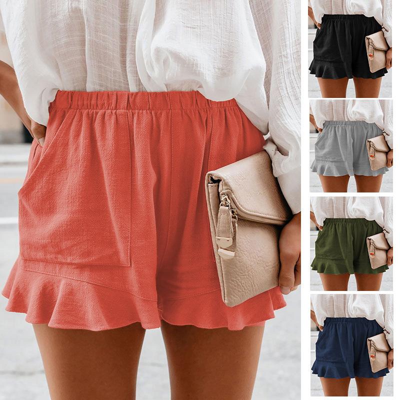 FGHJ Autumn Summer Solid Color Shorts Women's Loose High Waist Wide Leg Elegant Female Trousers