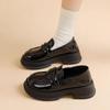 Fashion Golden Classic Blackloafer For Women Round Toe Thick Soled Small Leather Shoes Fashion Versatile Black College Style Women Shoes