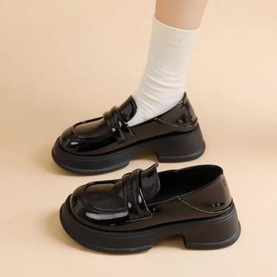 Модные золотистые классические лоферы для женщин, с круглым носком, на толстой подошве, из маленькой кожи, модные универсальные черные туфли в стиле колледжа для женщин