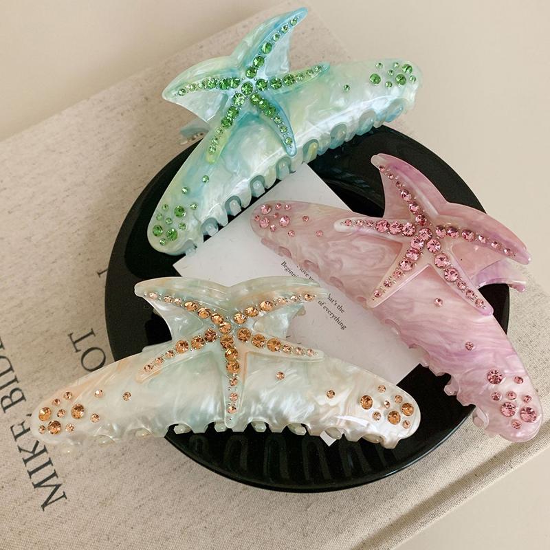 Starfish Hair Claw For Women Rhinestone Acetate Claw Clip Vacation Jewelry Hair Clip Trendy Claw Clips Hair Accessories