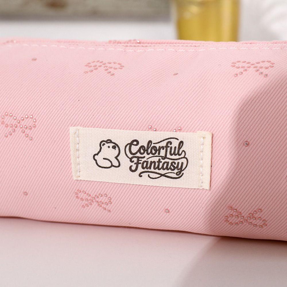 Pastel Color Pen Bag Bow Embroidery Pencil Pouch Durable Pencil Case  Students
