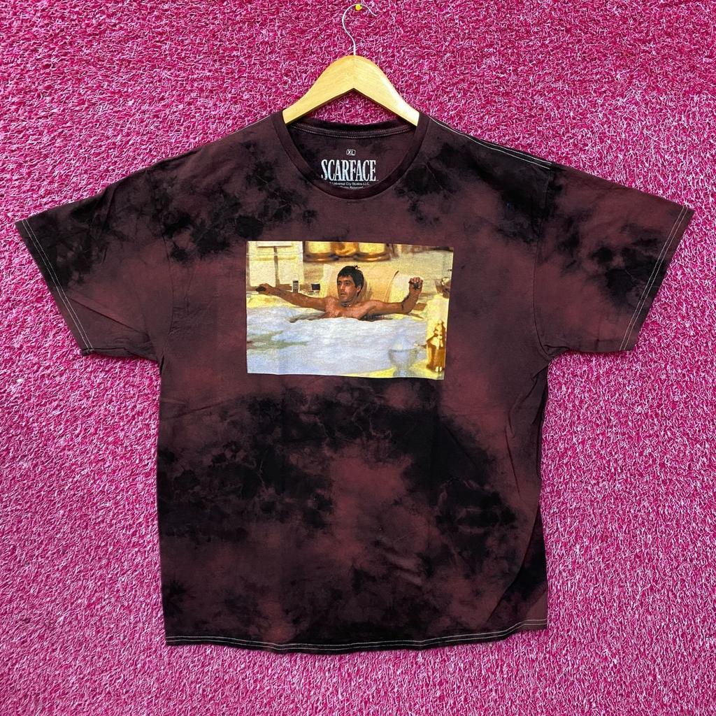 Лицо со шрамом Тони Монтана Бордовая Tie-Dye 100% Хлопок Футболка Мужские Футболки Топ