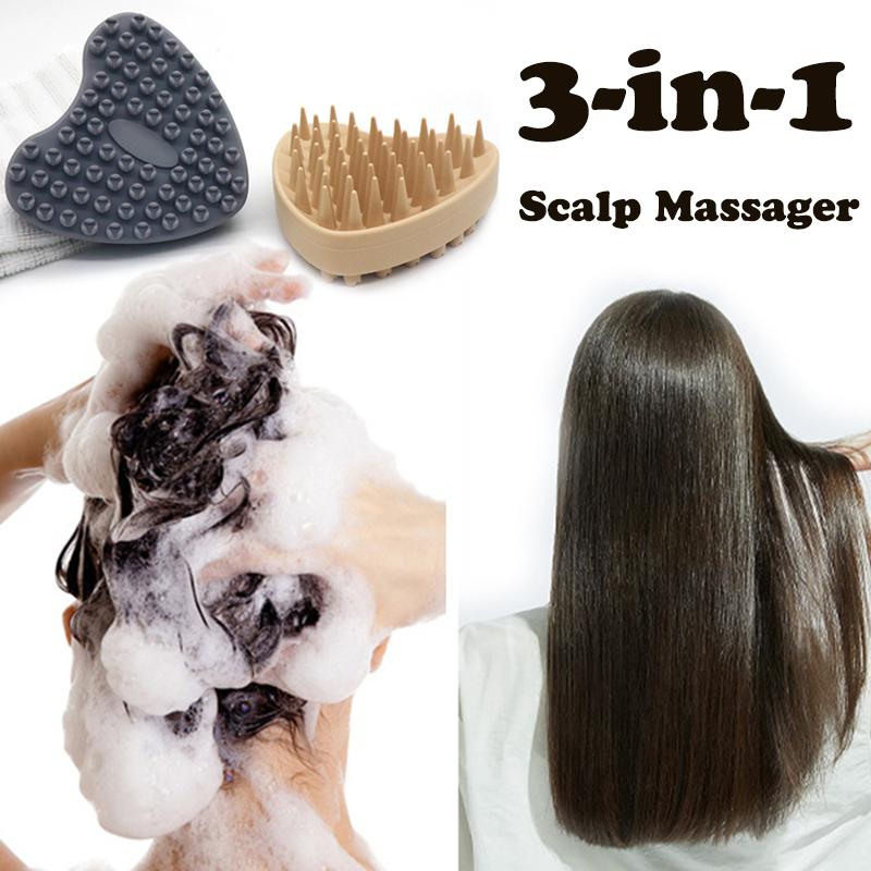 Массажер для кожи головы в форме сердца 3-в-1, силиконовый, мягкая расческа, уход за корнями влажных и сухих волос, очищение кистей для макияжа, шампунь, инструмент для душа