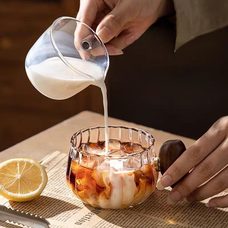200ML Heat-resistant High Boron Silicon Glass Coffee Mug with Wooden Handle Ice American Latte Cup Tea Cup Household Water Cup