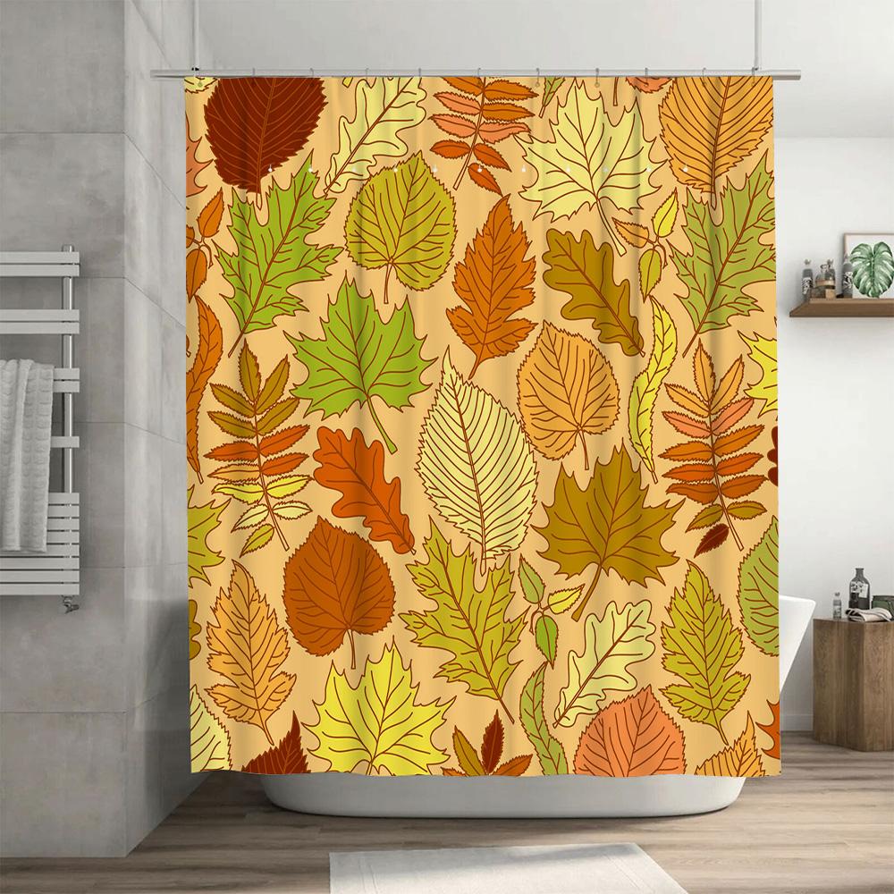 Fall Leaves Shower Curtain 3D Printed Fabric Shower Curtain For Bathroom Decor In Green Yellow Orange Brown Red Leaf Pattern Siz