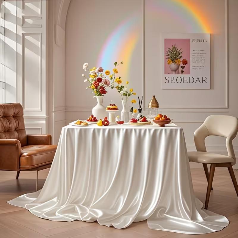 White Satin Rectangular Tablecloth Smooth Silk Finish For Wedding Banquet Anniversary Party Restaurant Dining Decor