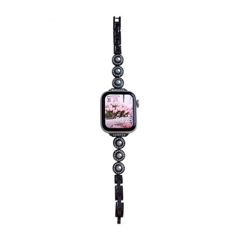 Металлическая цепочка с жемчугом в французском стиле для Apple Watch 11, iWatch 10987E, Huawei GT6, Xiaomi 9