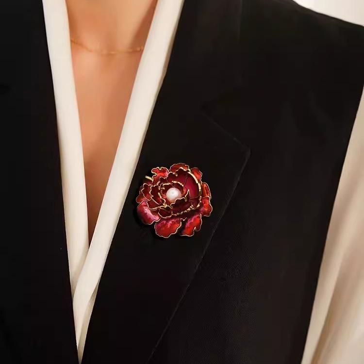 Rich Peony Brooch High-End Female Luxury Temperament Pearl Corsage Elegant Versatile Pin Suit Accessories
