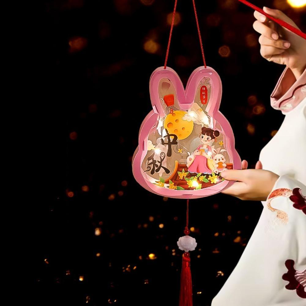 Handmade Transparent Rabbit Lantern Cartoon Lantern DIY Material Package  For Women