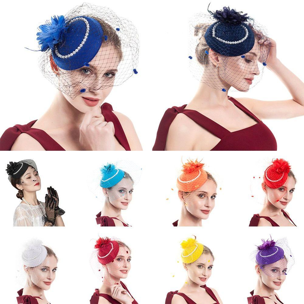 Hairpin Stewardess Top Hats Pillbox Hat Hair Fascinator Hat Bowknot Veil Womens Vintage Hat