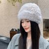 Зимняя плюшевая шапка-мешок для головы женская корейская версия новая модная теплая шапка из меха кролика большая окружность головы показывающая лицо маленькая шерстяная шапка