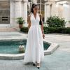 Белое хлопковое платье с V-образным вырезом и бретелькой через шею, сексуальное женское платье А-силуэта со шнуровкой и открытой спиной, с большой юбкой, модное пляжное платье для отдыха, летнее новое