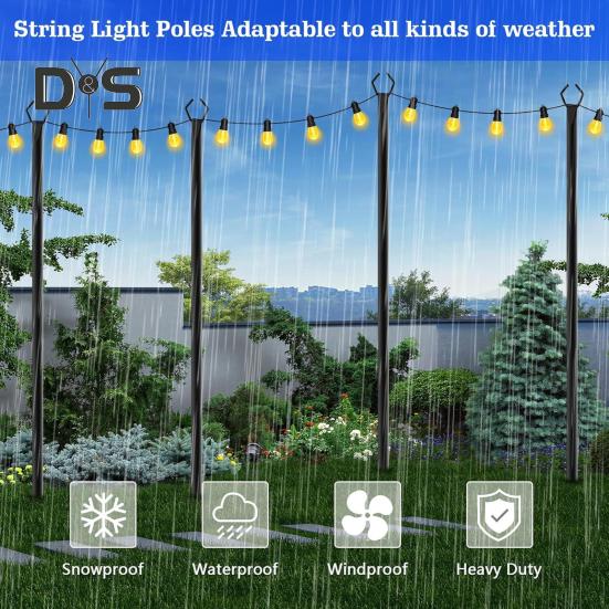 Струнный столб 10 футов с покрытием из металла с вилкой, уличный фонарь с шипами, держатель для гирлянды для патио, террасы, сада, свадебной вечеринки, декора