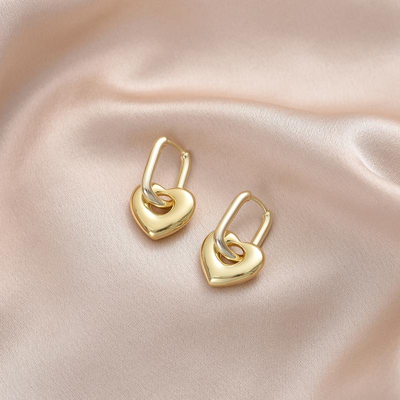 Fashion Smooth Heart Pendant Oval Rectangle Hoop Earrings For Women Gold Silver Color Elegant Dangle Female Earrings Jewlery