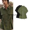 Spring and Summer New Women's Clothing Lapel Loose Short Sleeve Linen Blended Tour Hunting Jacket Shirt 2773734