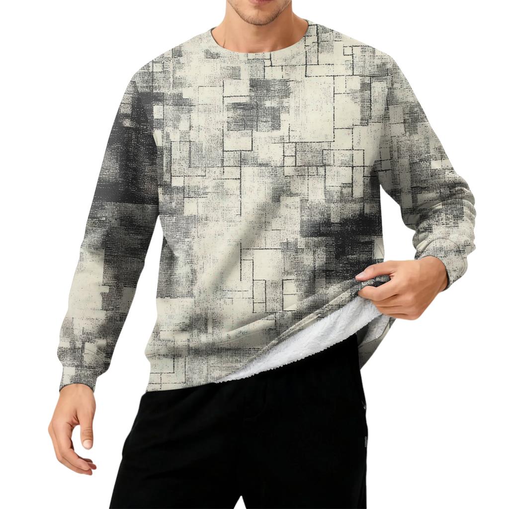 Мужская толстая теплая толстовка с флисовой подкладкой и круглым вырезом