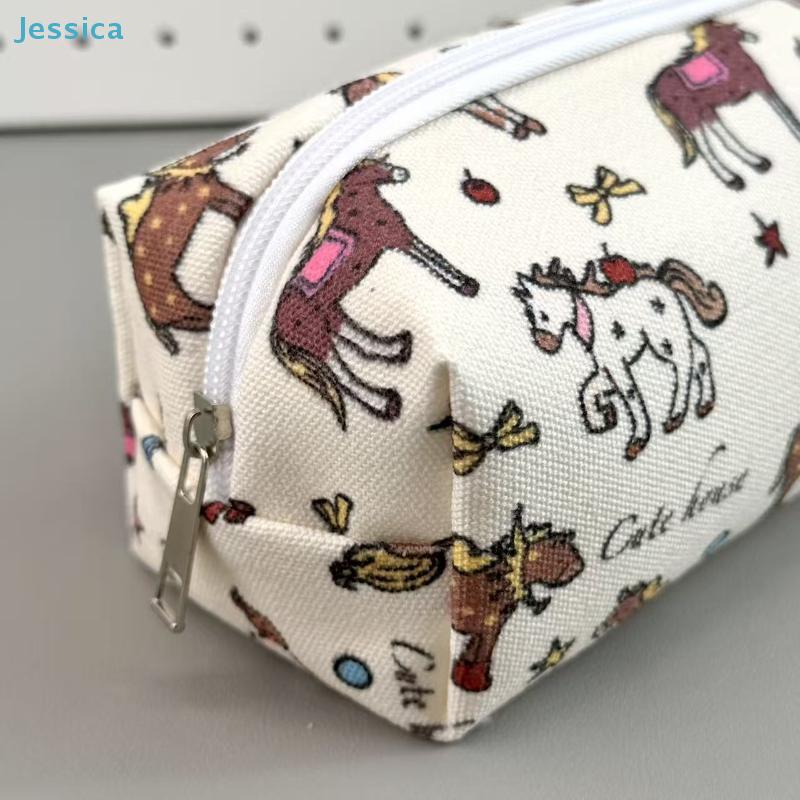 Cute Horse Print Pencil Case – Canvas Zipper Pouch For Stationery Cosmetics  Daily Essentials
