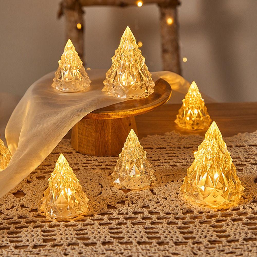 2pcs LED Lighting Christmas Tree Crystal  Lamp Atmosphere Night Light Electronic Candle Lamp  Home
