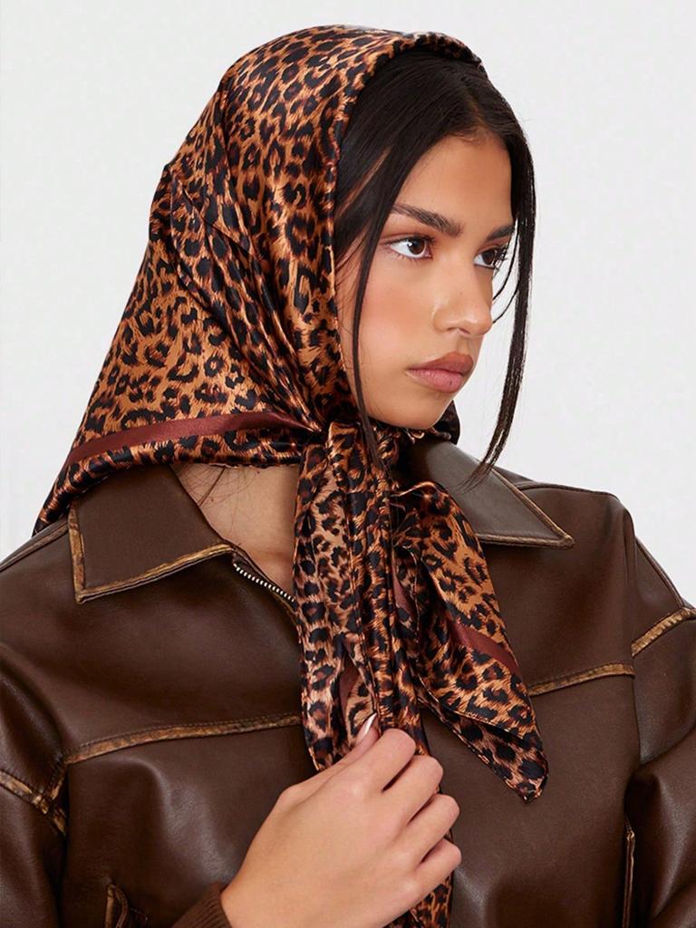 Luxury Leopard Print Square Scarf Women Soft Satin Shawl Handkerchief Muslim Luxury Scarves Hijab Foulard Bandana 90*90cm