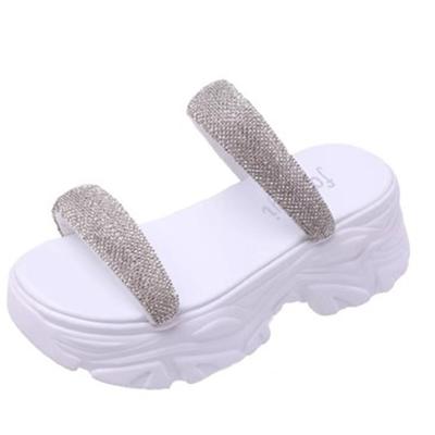 Модные 7 см блестящие кристаллы массивные босоножки на платформе женские летние 2024 года босоножки на танкетке с высоким каблуком женские блестящие толстые шлепанцы тапочки